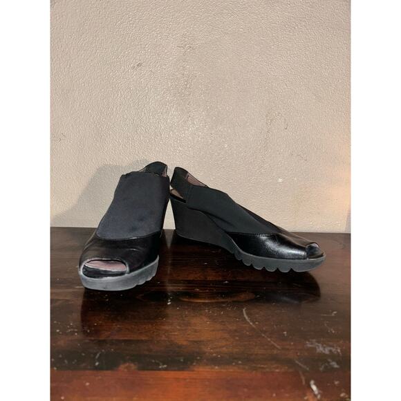 Donald J Pliner Mynne Black Leather Slingback Wedge Sandals Womens 8.5 Preppy - Picture 10 of 11